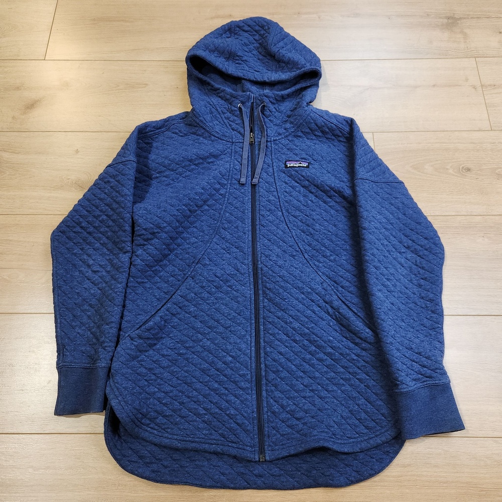 Patagonia Organic Cotton Quilt Hoodie Womens Medium Blue Full Zip